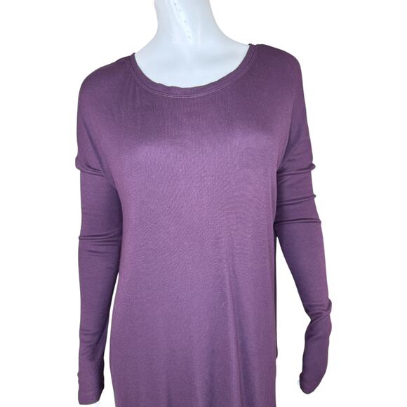 H by Bordeaux Women' Medium Purple Long Sleeve Top Ribbed Knit Stretch Open Back - Picture 2 of 14